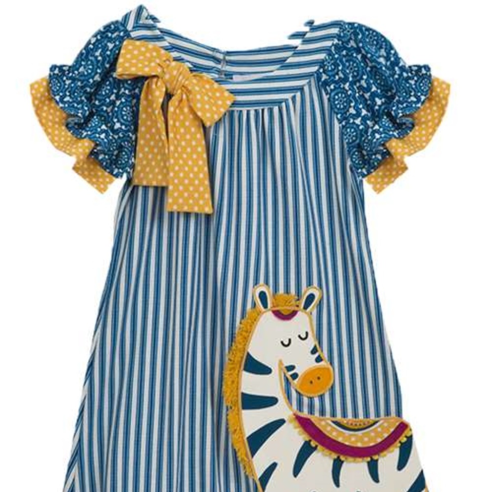 Blue Striped Zebra Print Knit Dress